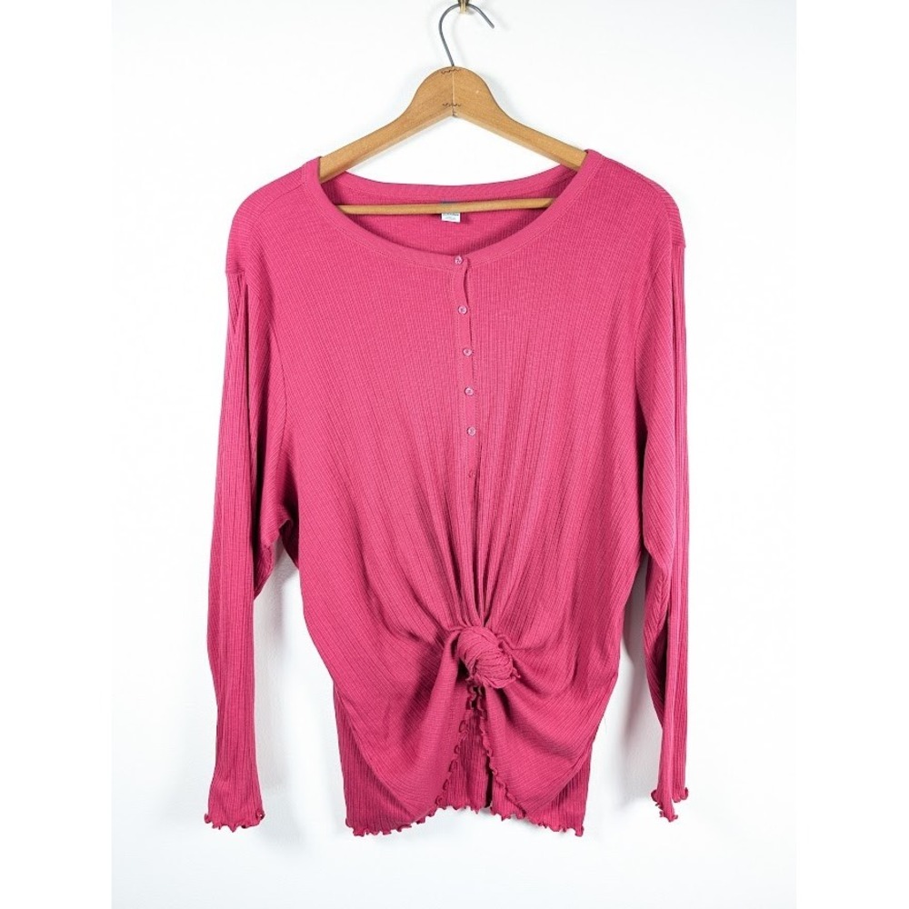 Old Navy Ribbed Henley Top Womens Size 4X Long Sleeve Stretch Ruffle Lightweight